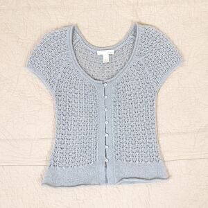 Vintage Lace Knit Mohair Cardigan Top Womens Large Preppy Dainty Ditsy Fairy 90s